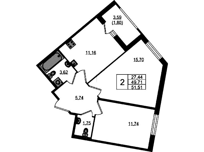 2-комнатная квартира 51.51 м², 10/12 эт., ЖК «UP! Квартал Воронцовский»
